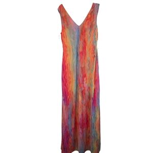 AFRM LA Sz L colorful mixed rainbow colored mesh orange tank Maxi-dress NWT